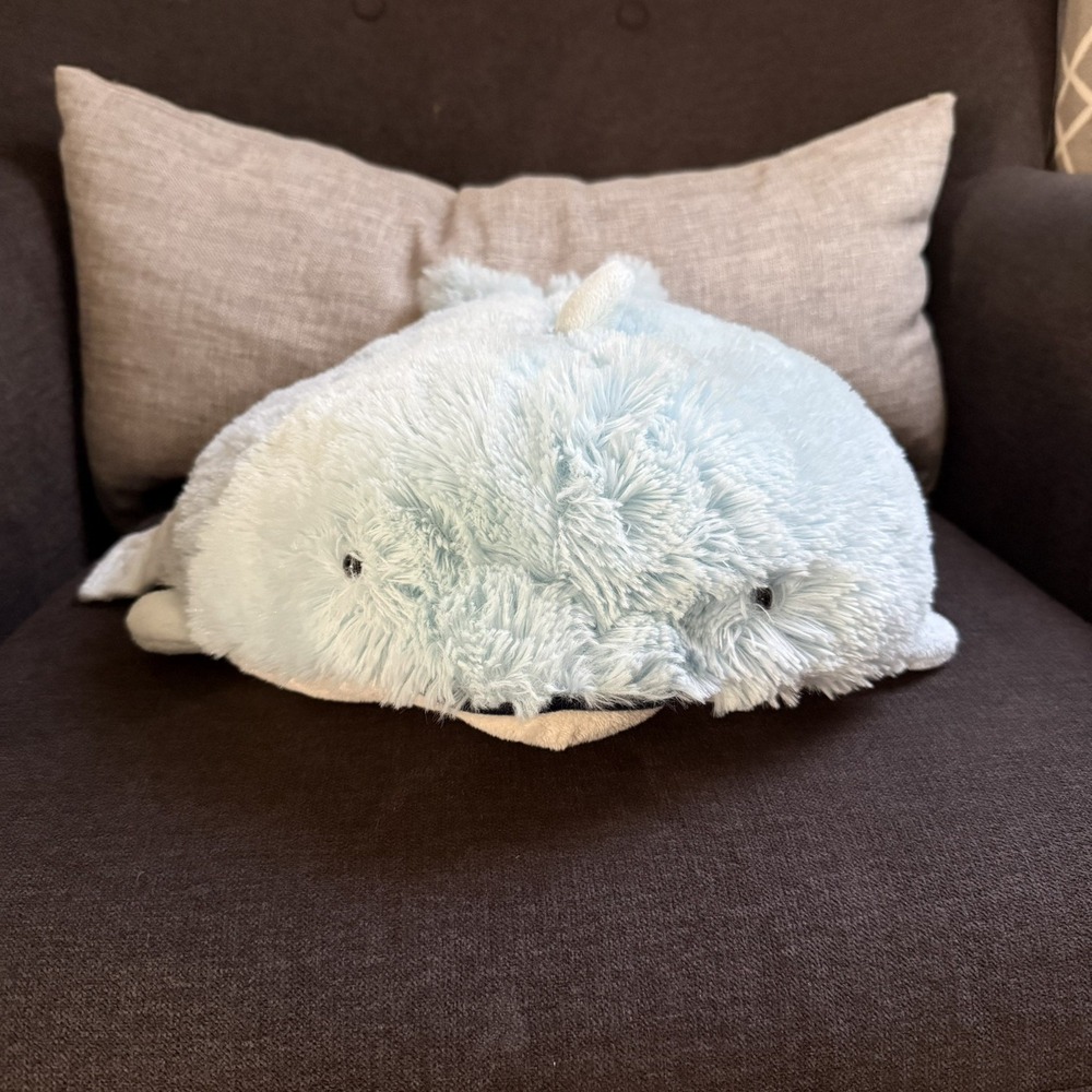 2010 Pillow Pets Pee-Wees Light Blue Whale Dolphin Small Plush 11"